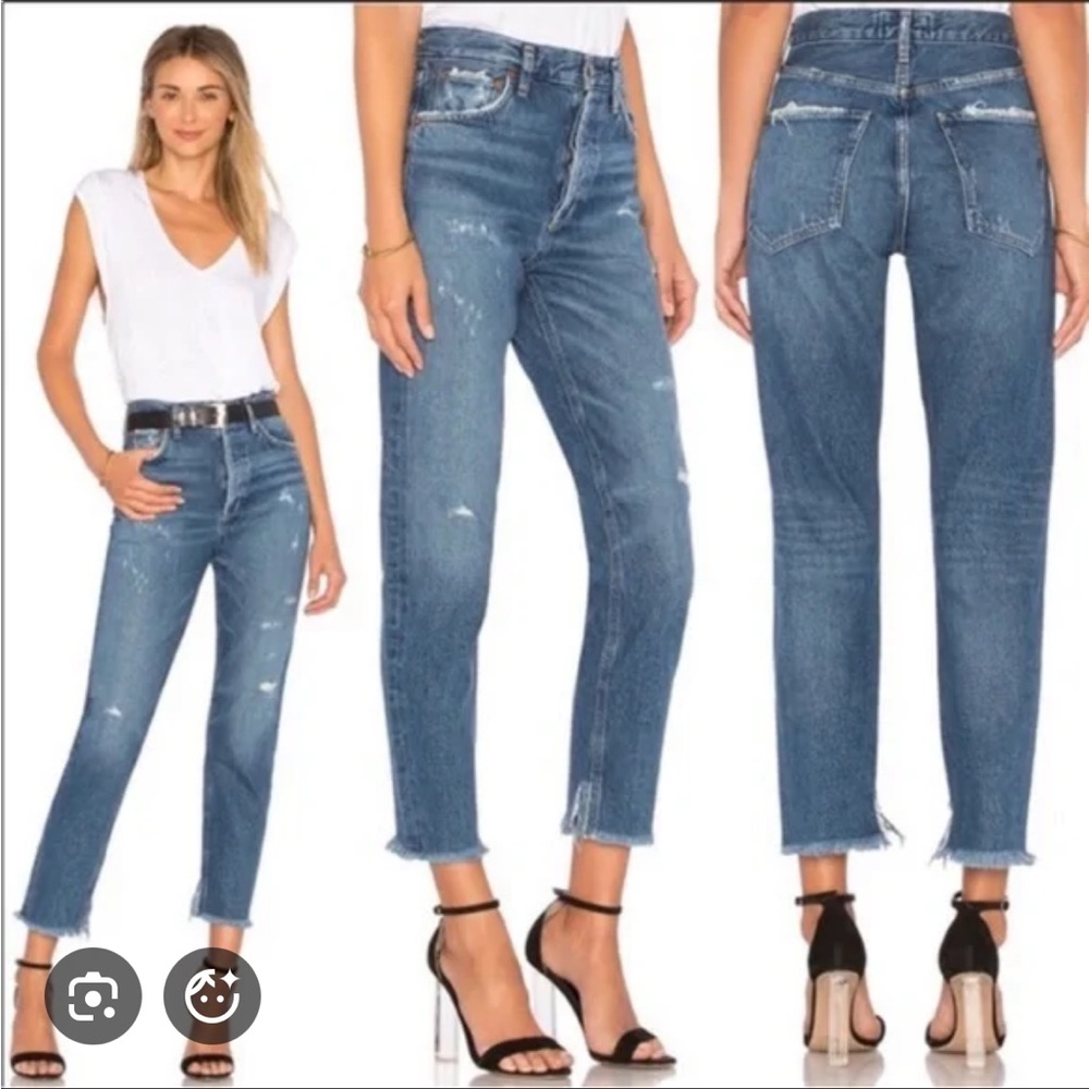 Agolde Jamie 90s Slim Straight Crop Jeans w Raw Hem